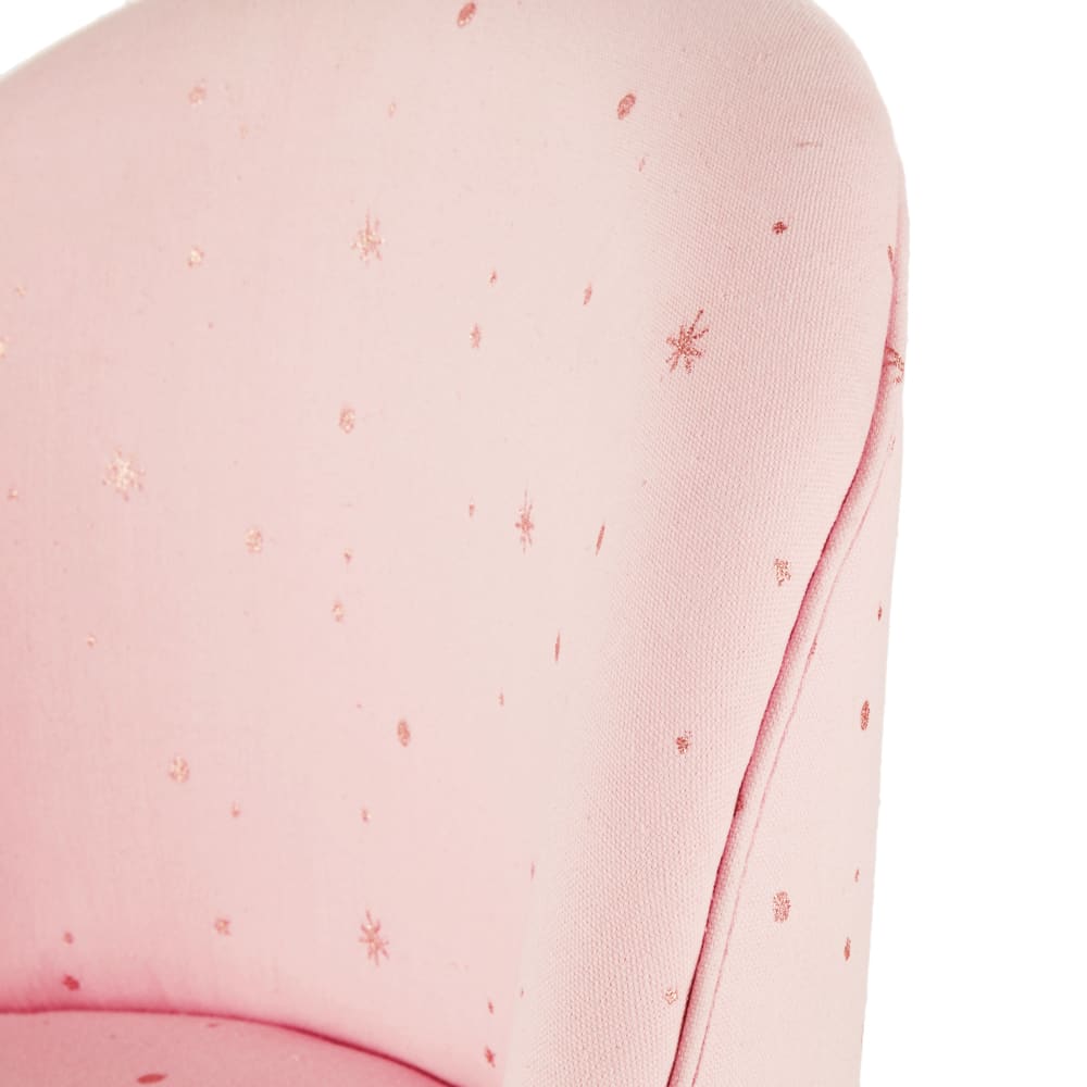 Chaise de bureau enfant MAURICETTE rose à étoiles, pied laiton et roulettes — vue 3