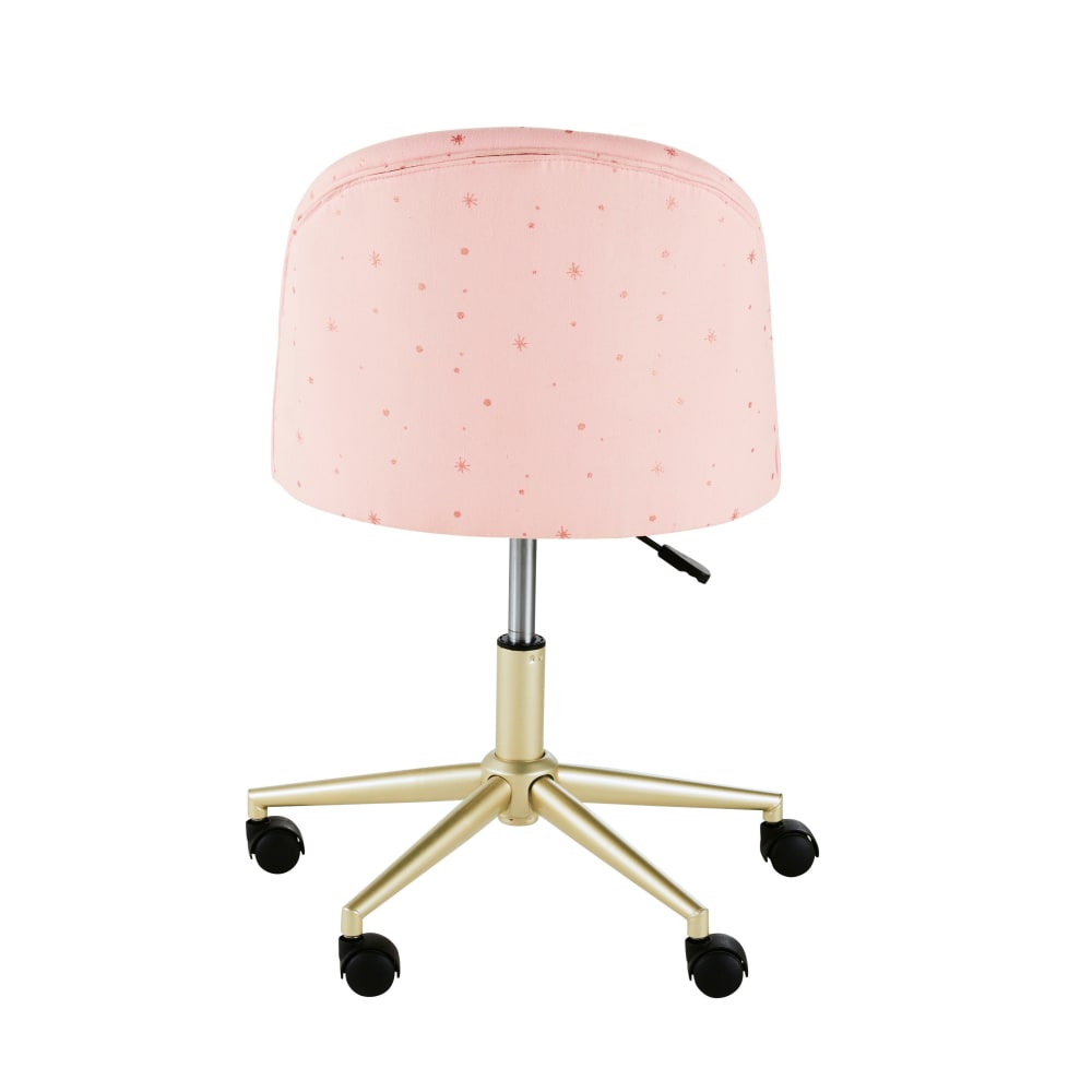 Chaise de bureau enfant MAURICETTE rose à étoiles, pied laiton et roulettes — vue 4