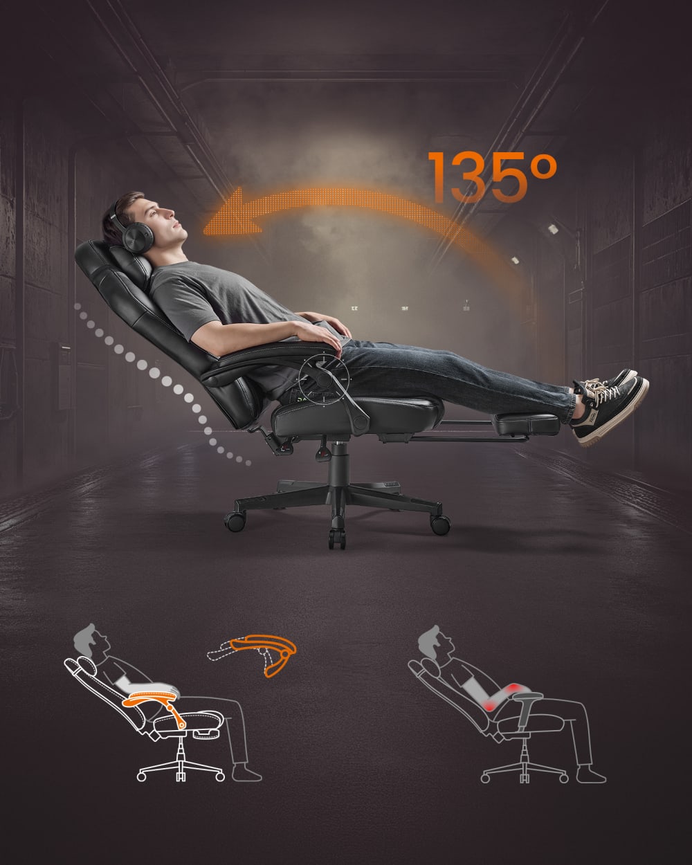 Chaise de bureau ergonomique SONGMICS HOME noire avec dossier inclinable et repose-pieds — vue 4