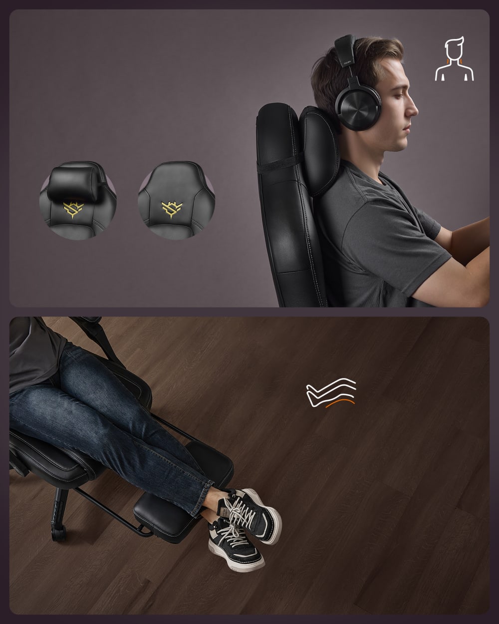 Chaise de bureau ergonomique SONGMICS HOME noire avec dossier inclinable et repose-pieds — vue 5