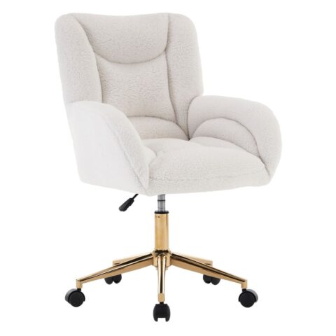 Chaise de bureau Urban Meuble en tissu Teddy blanc avec base métallique dorée