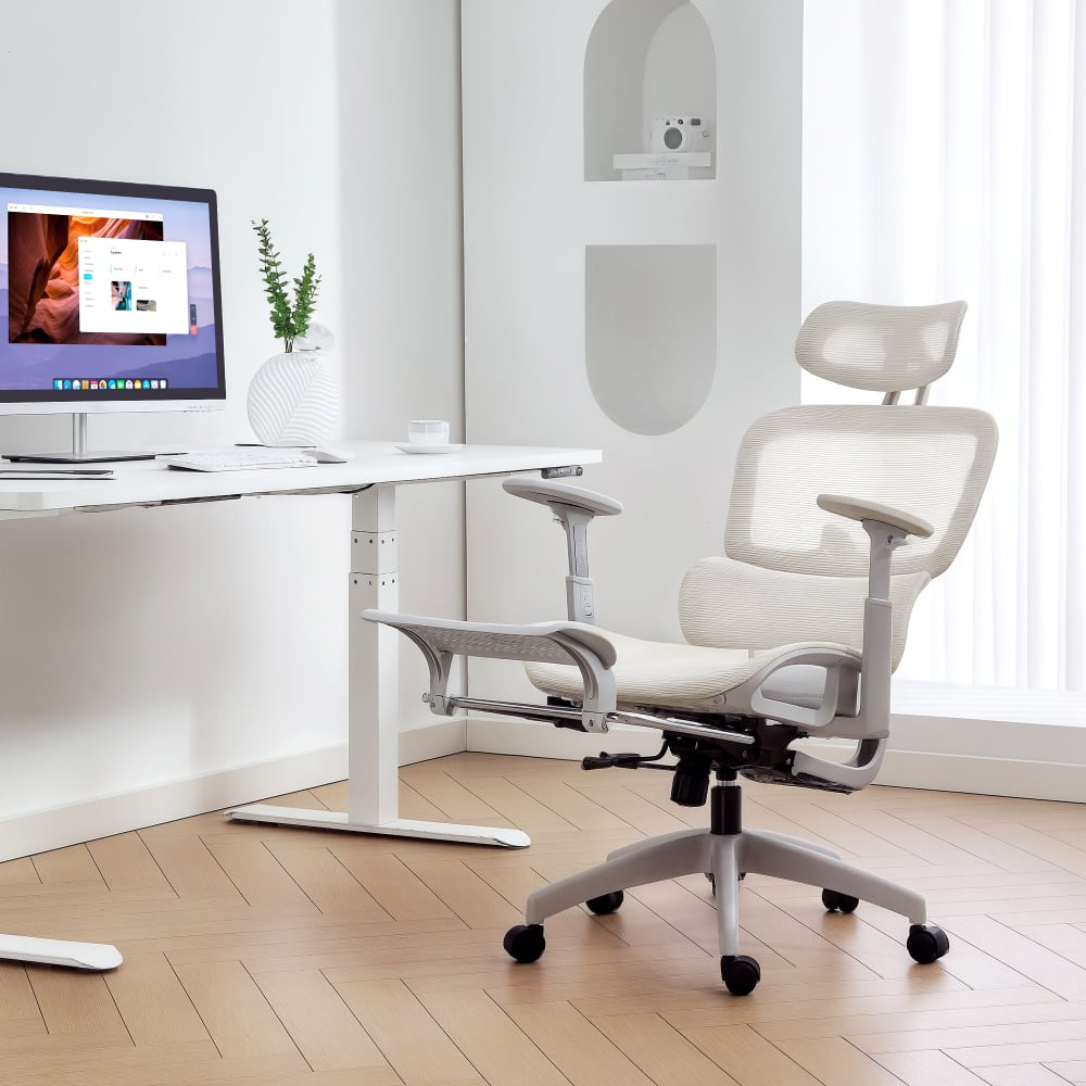 Chaise de bureau ergonomique Homcom beige avec dossier inclinable et repose-pieds — vue 2