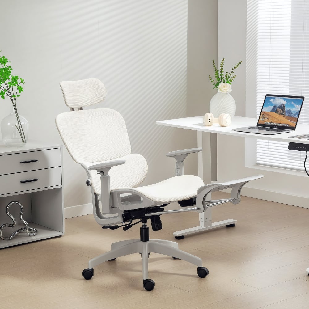 Chaise de bureau ergonomique Homcom beige avec dossier inclinable et repose-pieds — vue 3
