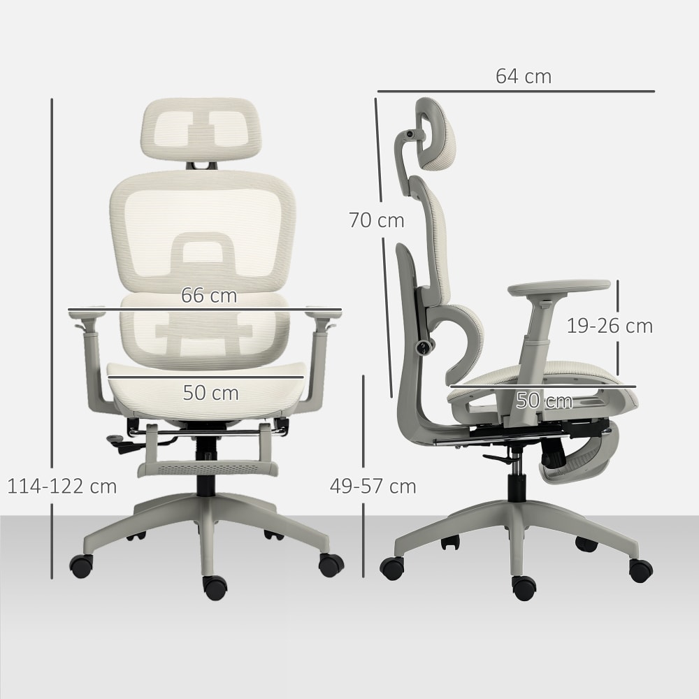 Chaise de bureau ergonomique Homcom beige avec dossier inclinable et repose-pieds — vue 4