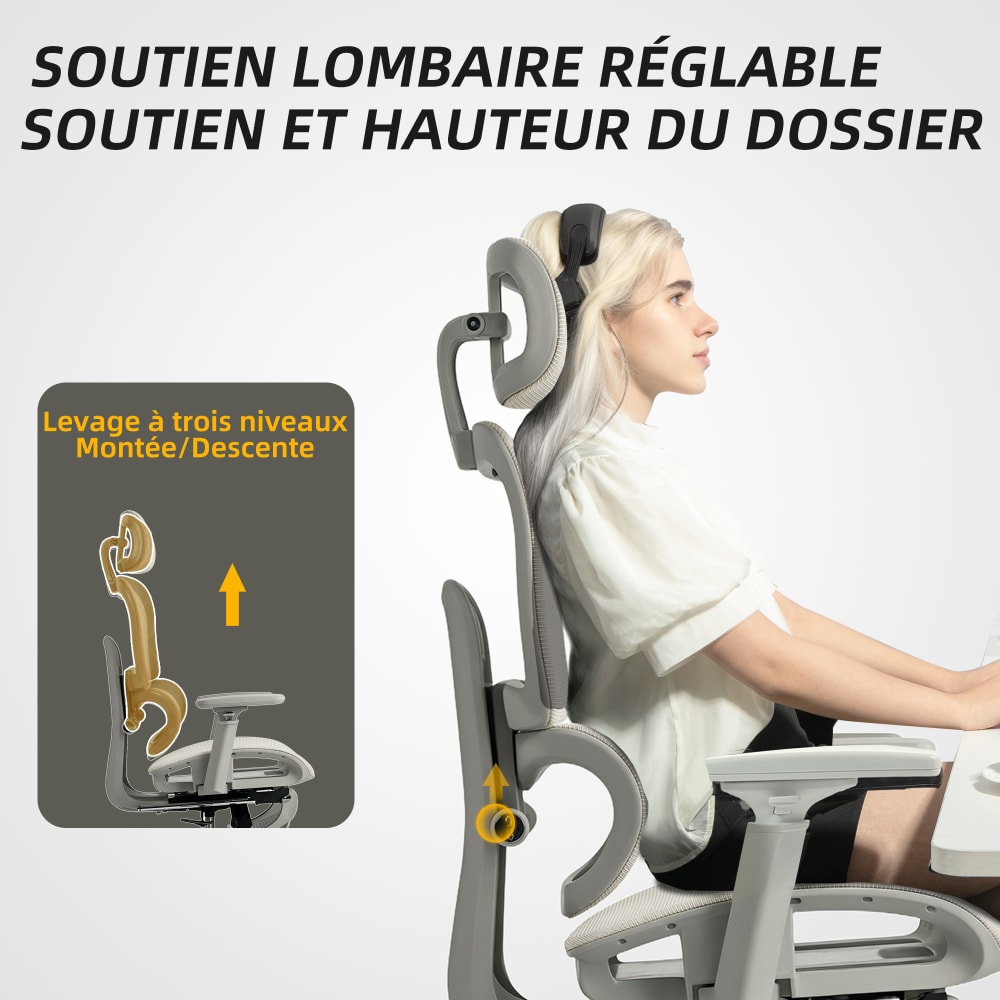 Chaise de bureau ergonomique Homcom beige avec dossier inclinable et repose-pieds — vue 5