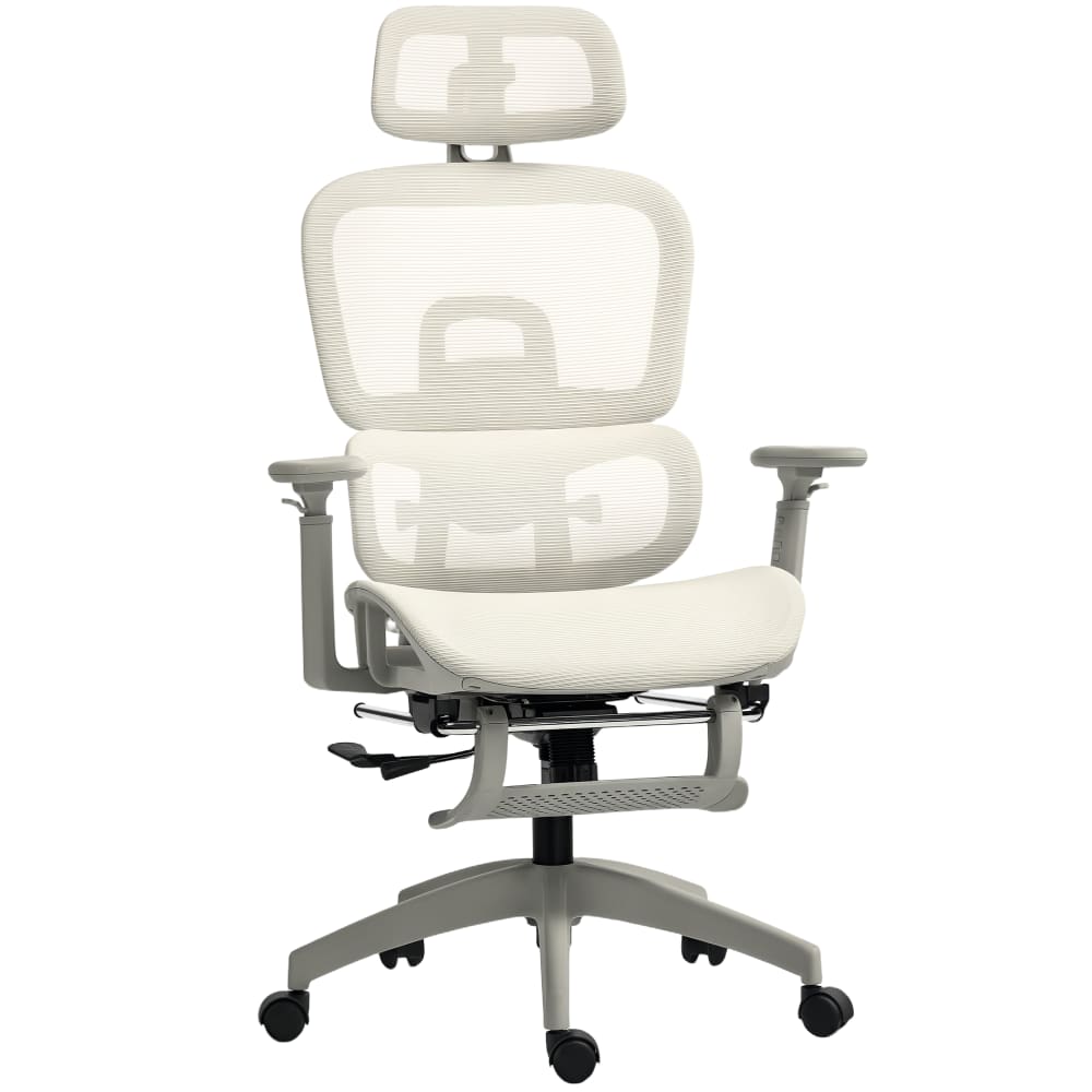 Chaise de bureau ergonomique Homcom beige avec dossier inclinable et repose-pieds