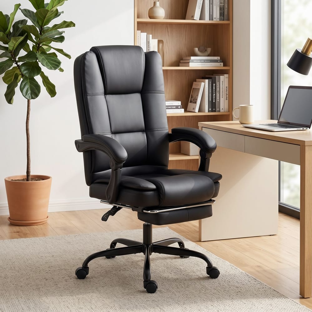 Chaise de bureau ergonomique Homcom noire avec dossier haut et repose-pieds rétractable — vue 2