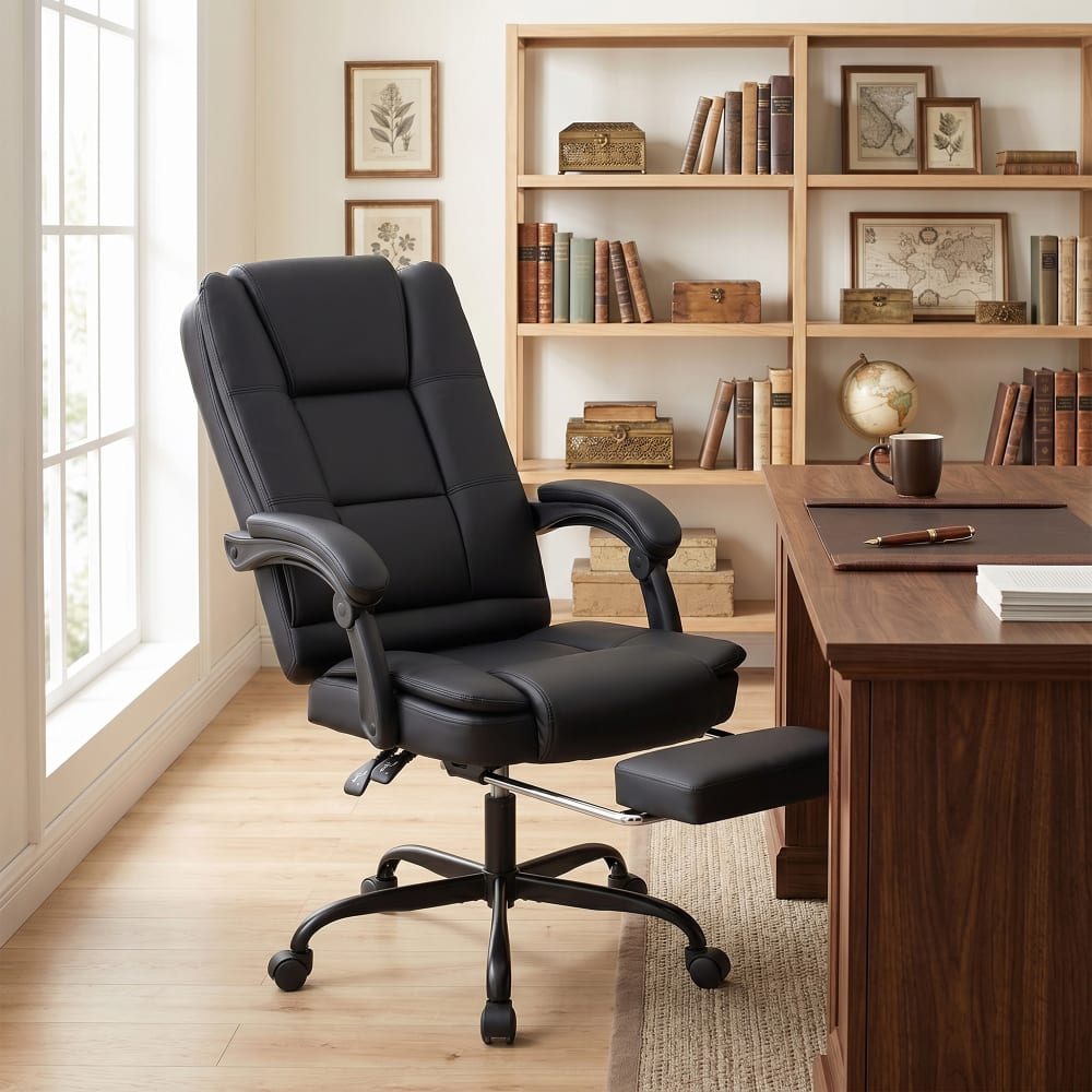 Chaise de bureau ergonomique Homcom noire avec dossier haut et repose-pieds rétractable — vue 3