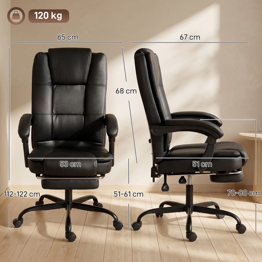 Chaise de bureau ergonomique Homcom noire avec dossier haut et repose-pieds rétractable — vue 4