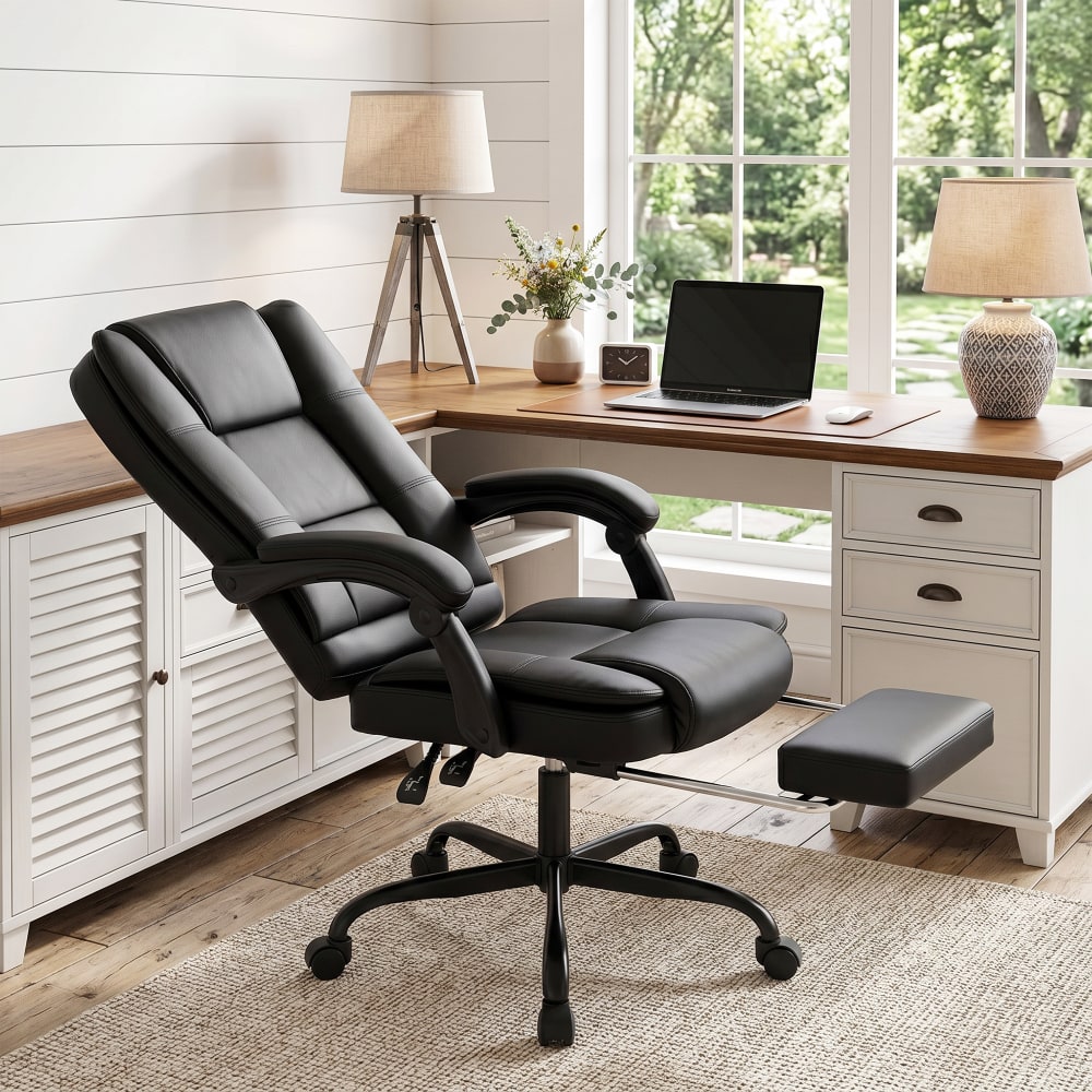 Chaise de bureau ergonomique Homcom noire avec dossier haut et repose-pieds rétractable — vue 5
