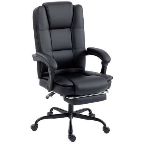 Chaise de bureau ergonomique Homcom noire avec dossier haut et repose-pieds rétractable