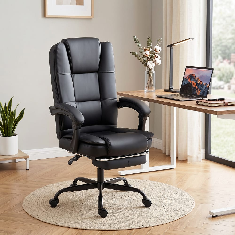 Chaise de bureau ergonomique Homcom noire avec dossier haut et repose-pieds rétractable — vue 6