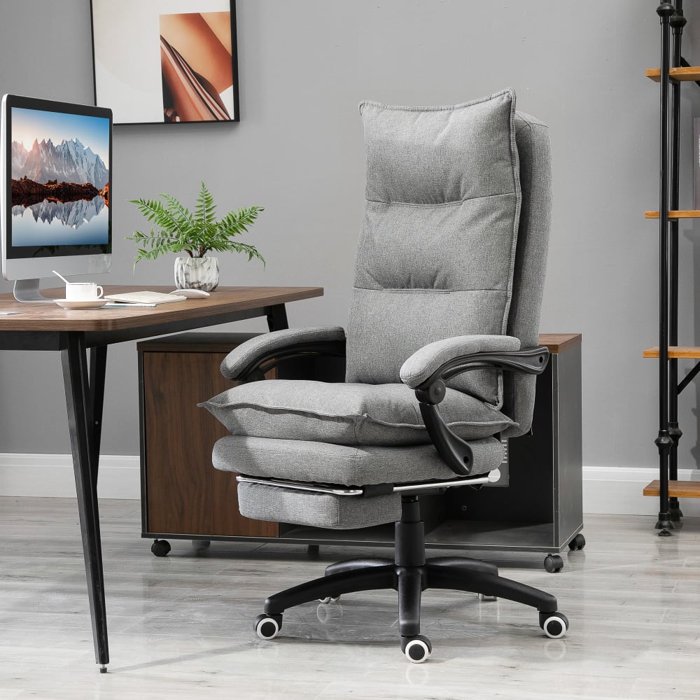 Chaise de bureau massante Vinsetto grise avec dossier inclinable et repose-pieds rétractable — vue 2