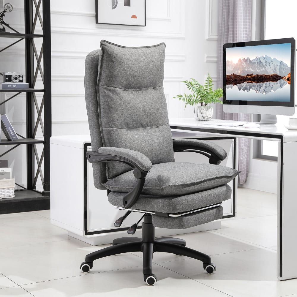 Chaise de bureau massante Vinsetto grise avec dossier inclinable et repose-pieds rétractable — vue 3