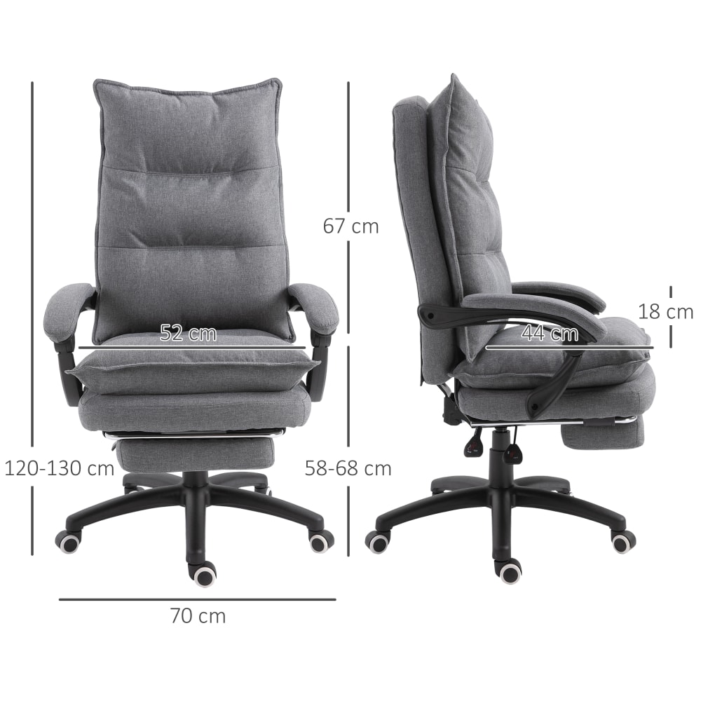 Chaise de bureau massante Vinsetto grise avec dossier inclinable et repose-pieds rétractable — vue 4