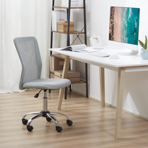 Chaise de bureau Vinsetto grise en maille avec piètement chromé et roulettes