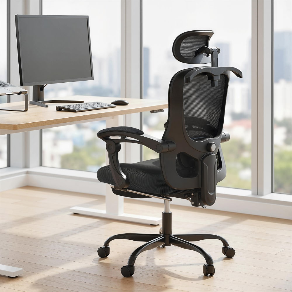 Chaise de bureau ergonomique Homcom noire avec dossier en maille et repose-pieds — vue 2