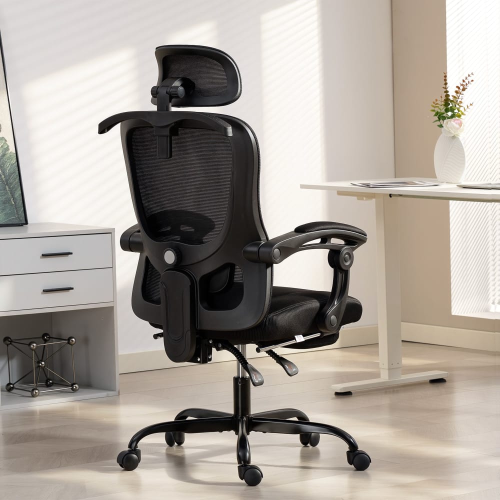 Chaise de bureau ergonomique Homcom noire avec dossier en maille et repose-pieds — vue 3
