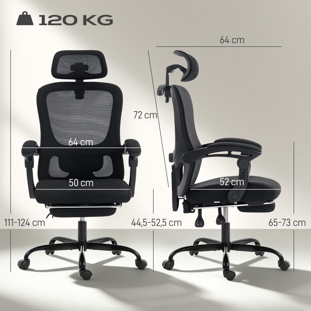 Chaise de bureau ergonomique Homcom noire avec dossier en maille et repose-pieds — vue 4