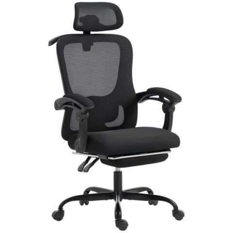 Chaise de bureau ergonomique Homcom noire avec dossier en maille et repose-pieds