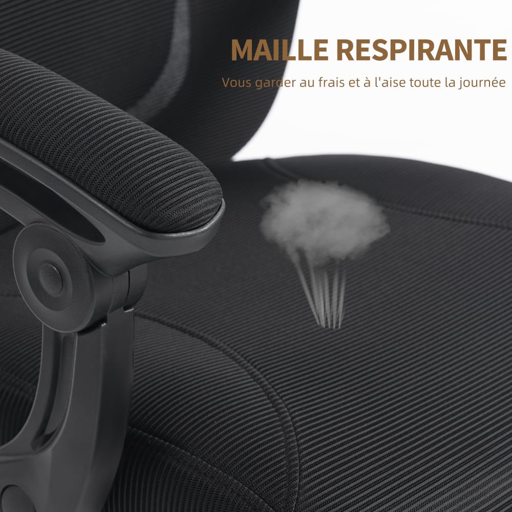 Chaise de bureau ergonomique Homcom noire avec dossier en maille et repose-pieds — vue 6