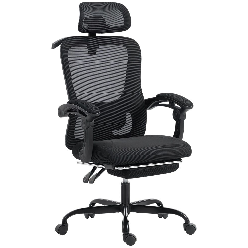 Chaise de bureau ergonomique Homcom noire avec dossier en maille et repose-pieds
