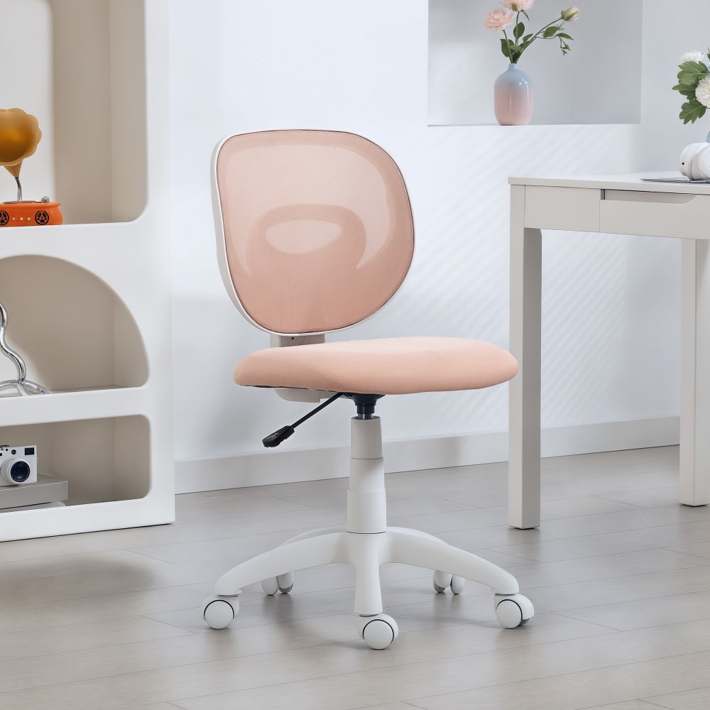 Chaise de bureau ergonomique Homcom rose avec dossier en maille et sans accoudoirs — vue 2