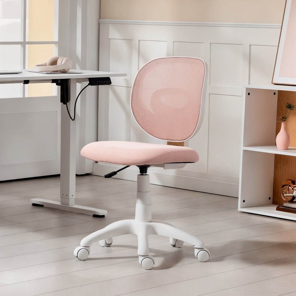 Chaise de bureau ergonomique Homcom rose avec dossier en maille et sans accoudoirs — vue 3