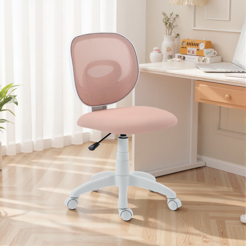 Chaise de bureau ergonomique Homcom rose avec dossier en maille et sans accoudoirs — vue 5