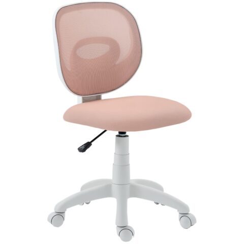 Chaise de bureau ergonomique Homcom rose avec dossier en maille et sans accoudoirs