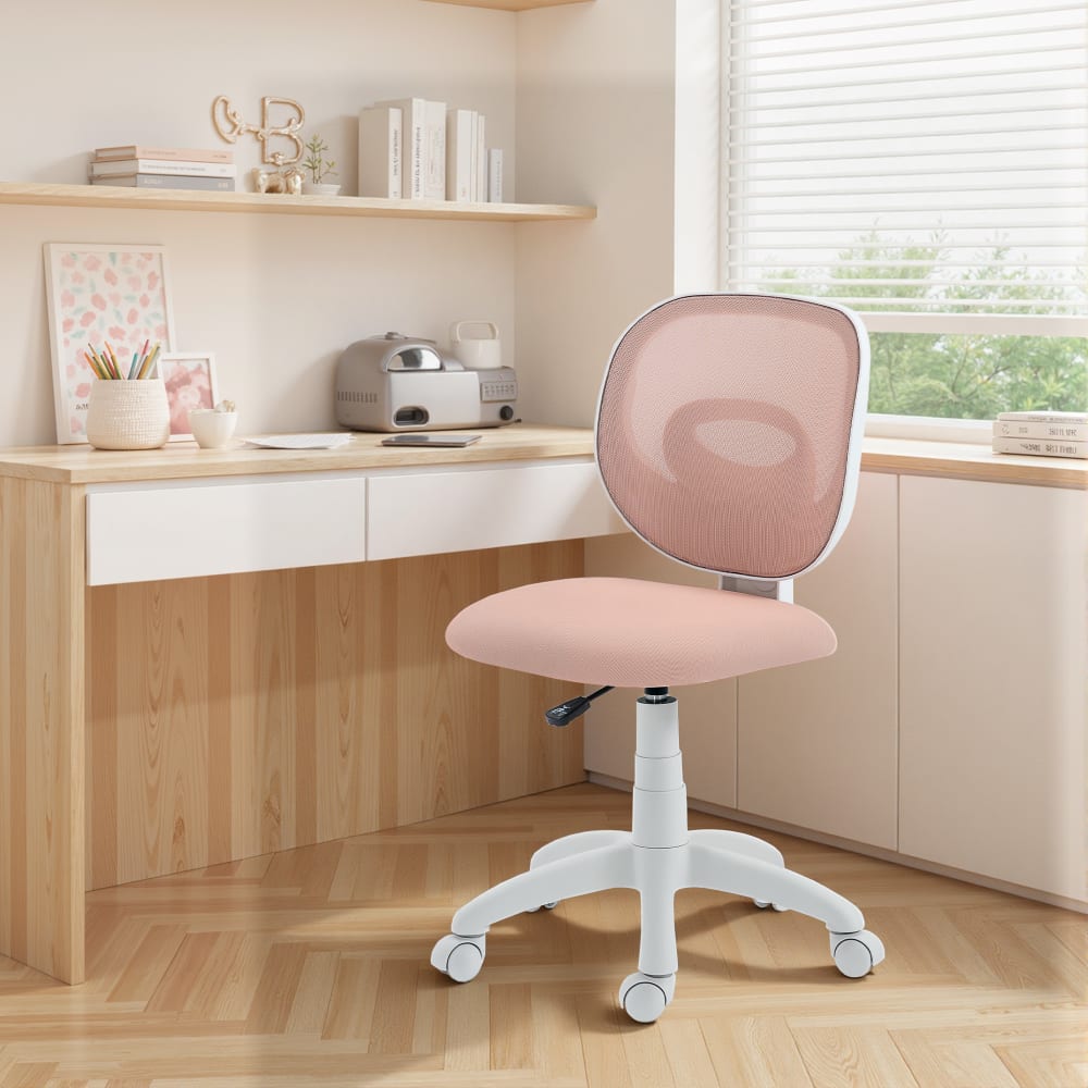 Chaise de bureau ergonomique Homcom rose avec dossier en maille et sans accoudoirs — vue 6