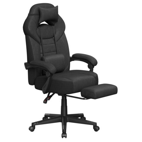 Chaise de bureau ergonomique SONGMICS noire en suédine avec coussin de tête réglable