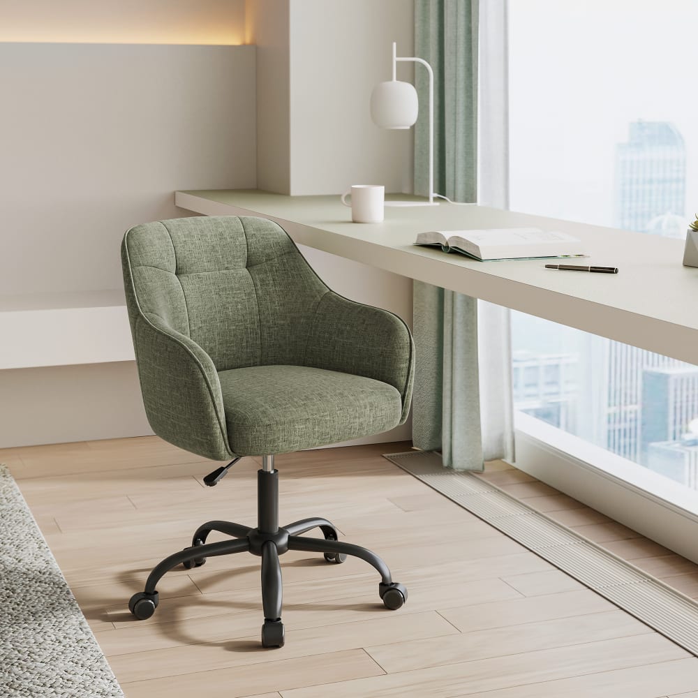 Chaise de bureau SONGMICS verte en tissu coton-lin avec assise rembourrée — vue 2