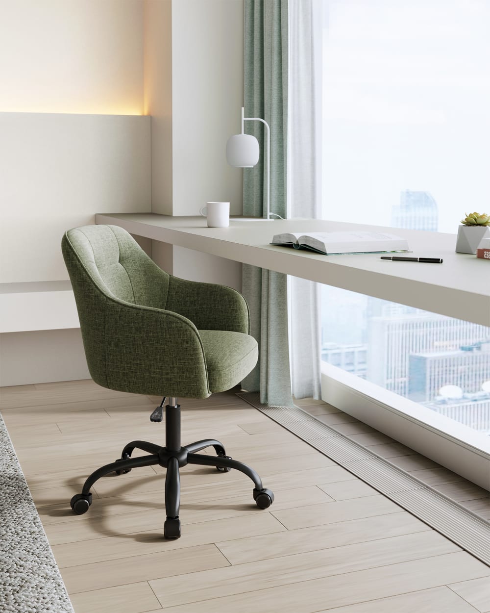 Chaise de bureau SONGMICS verte en tissu coton-lin avec assise rembourrée — vue 6
