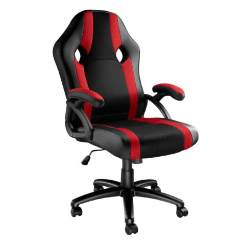 Chaise gaming Tectake noire et rouge avec assise rembourrée et accoudoirs