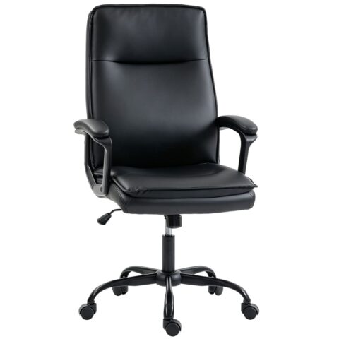 Chaise de bureau Homcom noire avec dossier haut incurvé et accoudoirs rembourrés