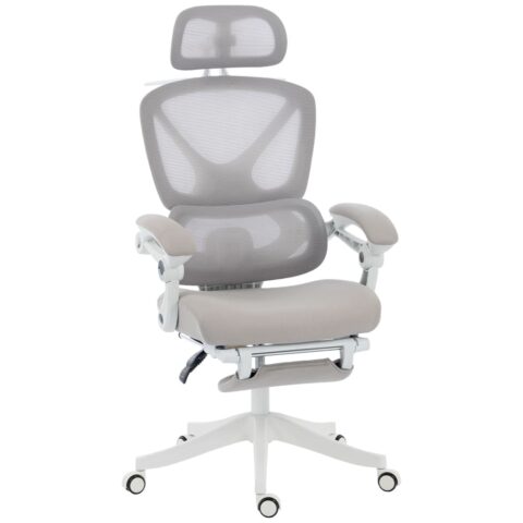 Chaise de bureau Homcom grise avec dossier en maille et appui-tête réglable