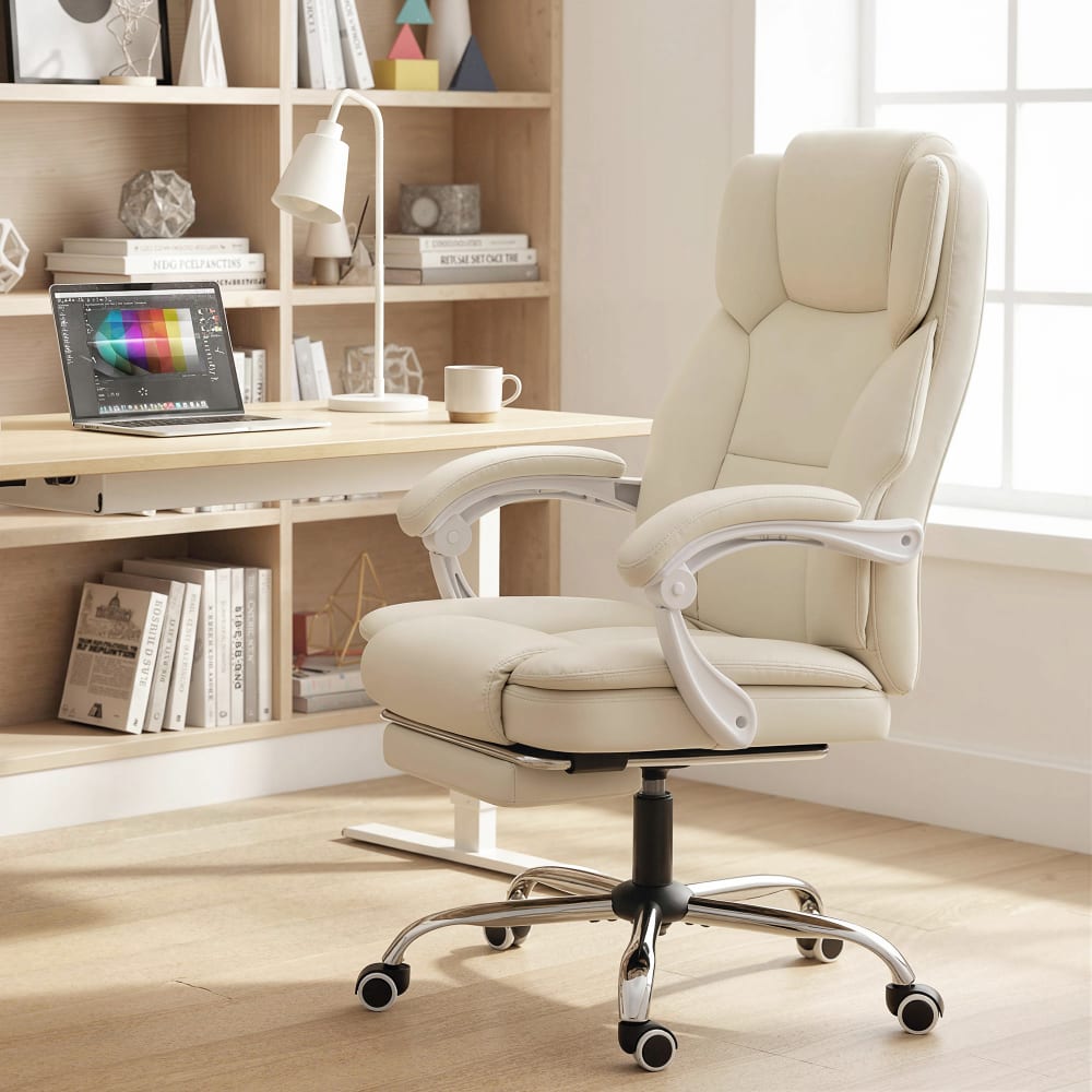 Chaise de bureau Homcom inclinable beige avec repose-pieds et dossier haut — vue 2