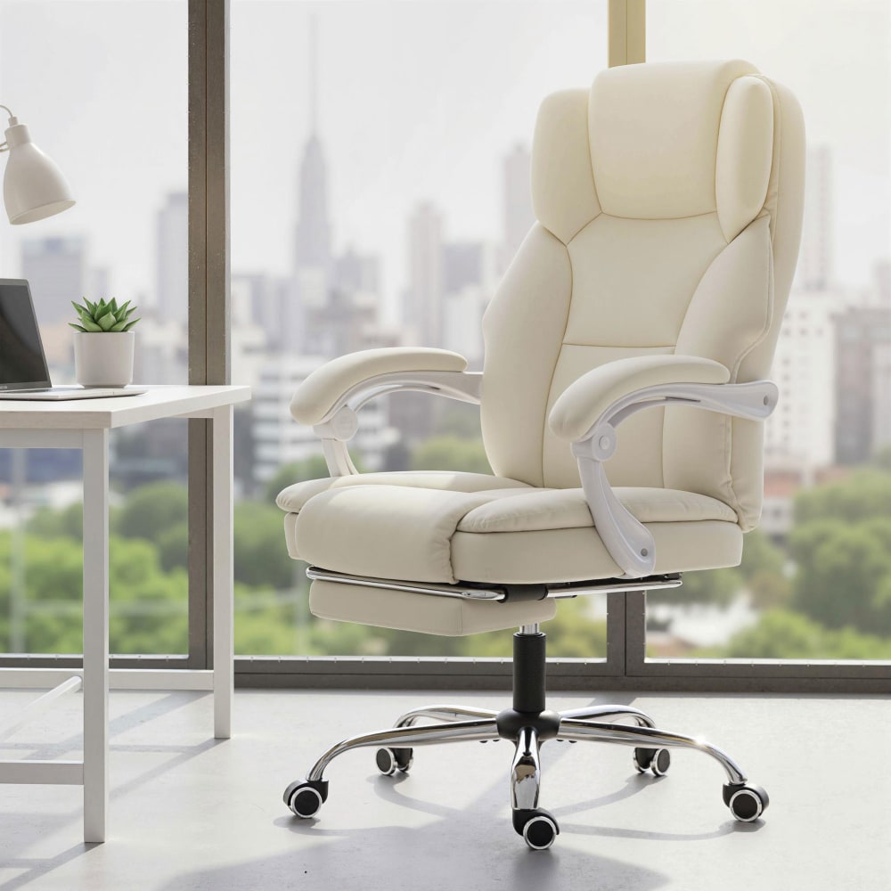 Chaise de bureau Homcom inclinable beige avec repose-pieds et dossier haut — vue 3