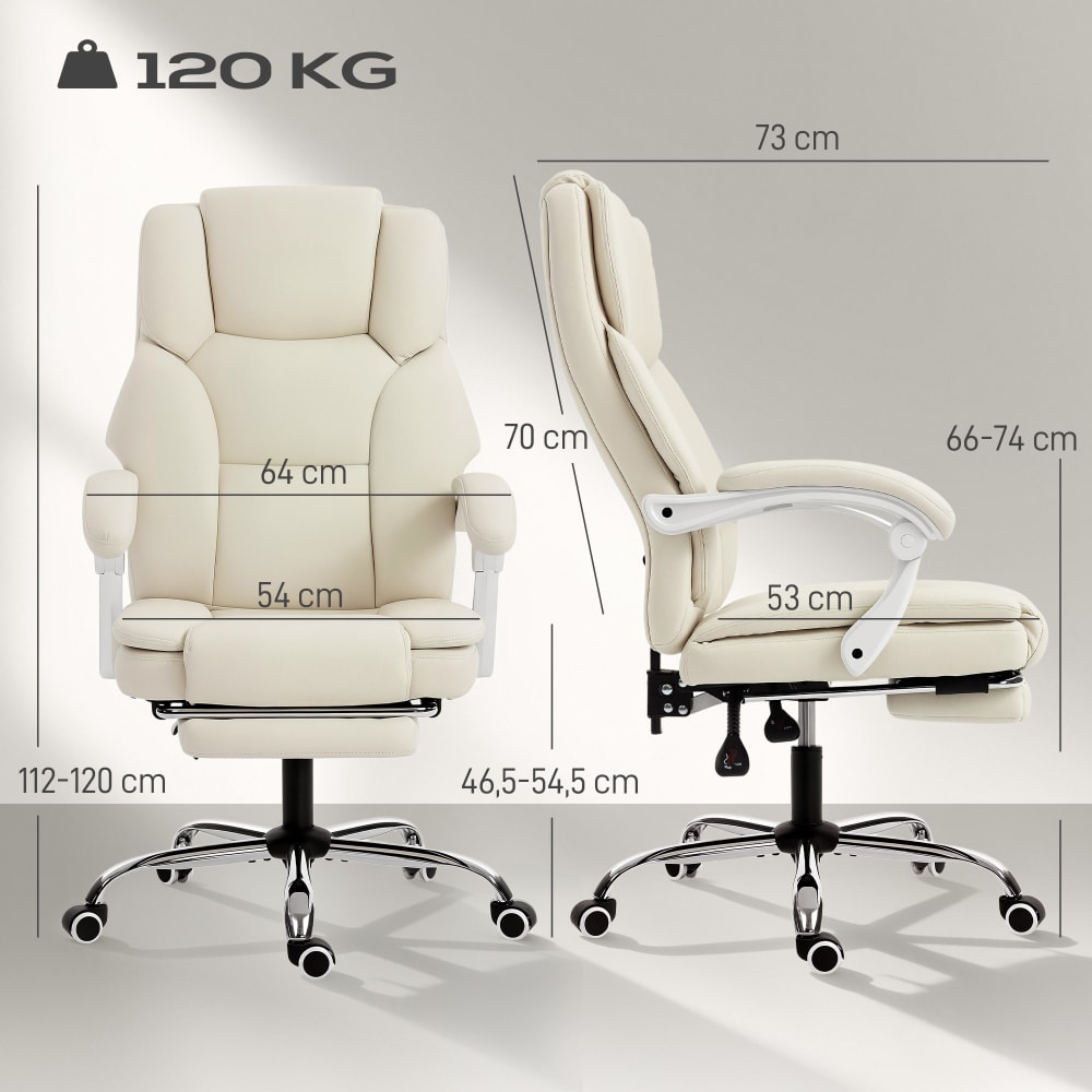 Chaise de bureau Homcom inclinable beige avec repose-pieds et dossier haut — vue 4