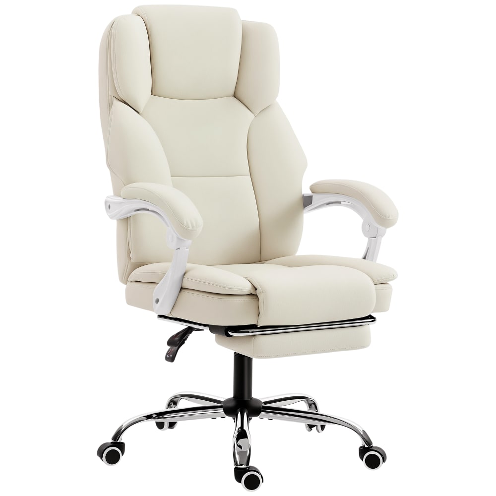 Chaise de bureau Homcom inclinable beige avec repose-pieds et dossier haut