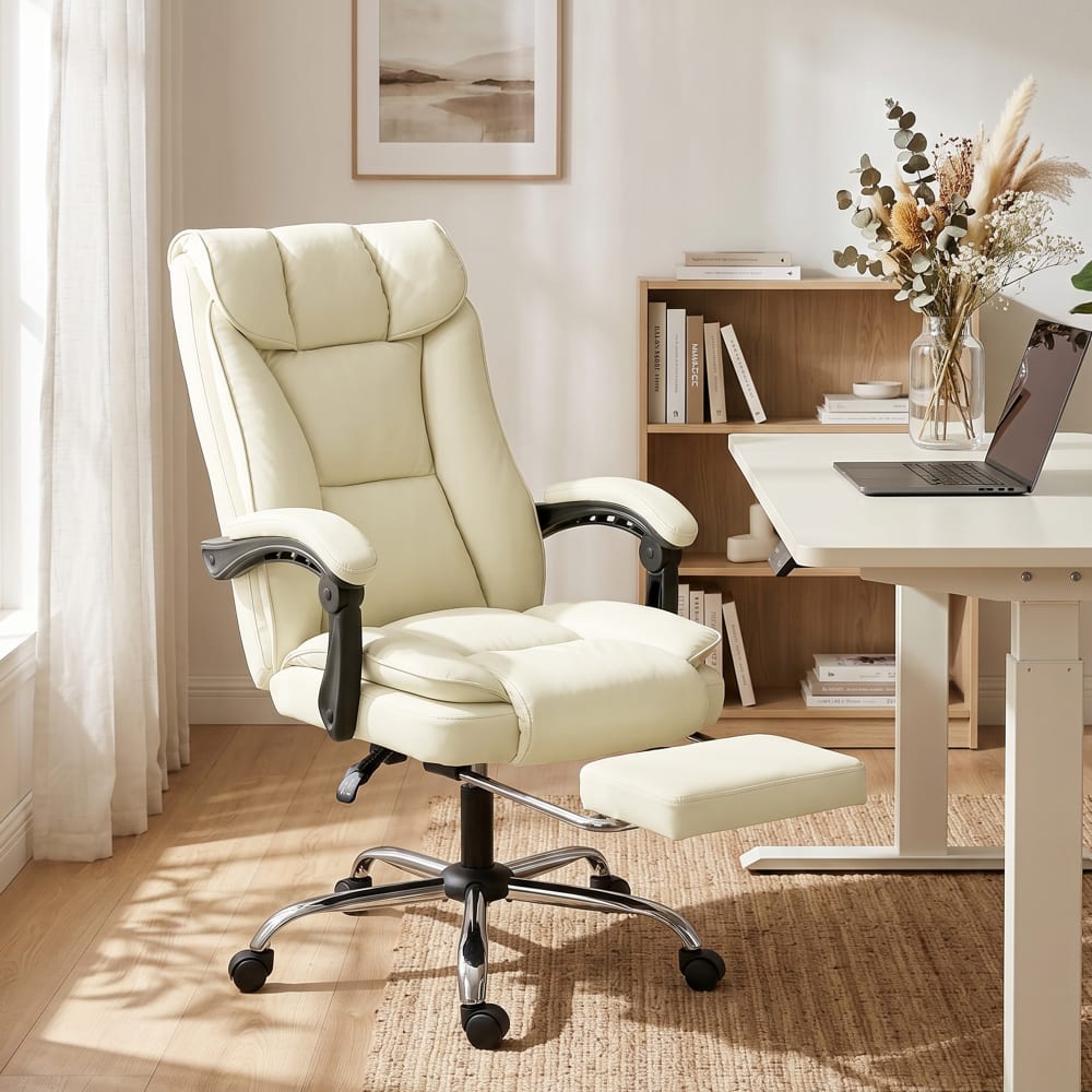 Chaise de bureau inclinable Homcom beige avec repose-pieds intégré — vue 2