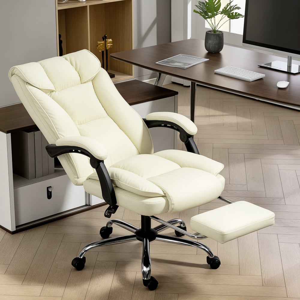 Chaise de bureau inclinable Homcom beige avec repose-pieds intégré — vue 3