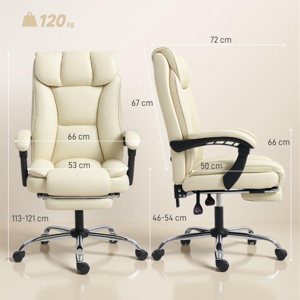 Chaise de bureau inclinable Homcom beige avec repose-pieds intégré — vue 4