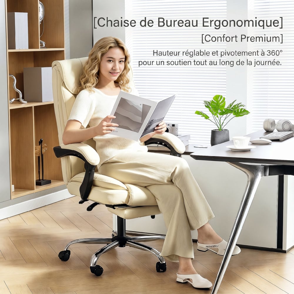 Chaise de bureau inclinable Homcom beige avec repose-pieds intégré — vue 5