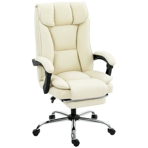 Chaise de bureau inclinable Homcom beige avec repose-pieds intégré