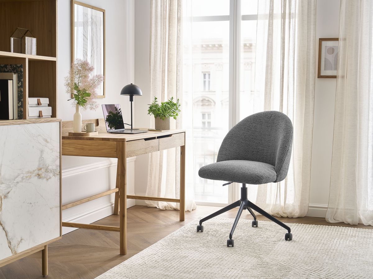Chaise de bureau LALIE BOBOCHIC en tissu chiné gris foncé à roulettes — vue 2