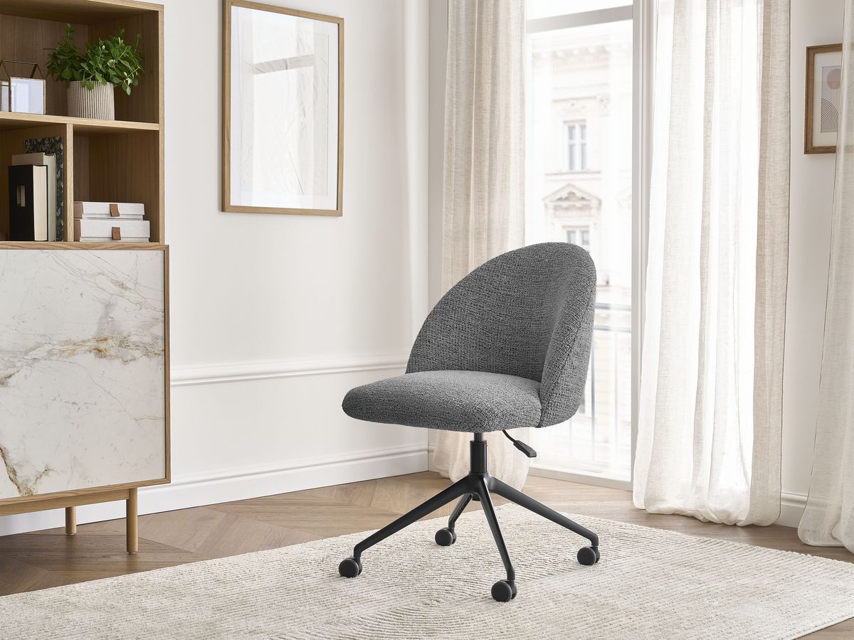 Chaise de bureau LALIE BOBOCHIC en tissu chiné gris foncé à roulettes — vue 4