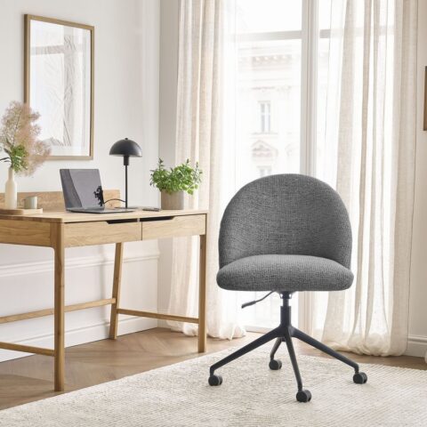 Chaise de bureau LALIE BOBOCHIC en tissu chiné gris foncé à roulettes