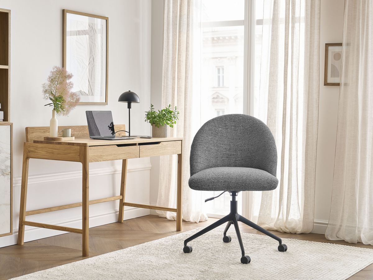 Chaise de bureau LALIE BOBOCHIC en tissu chiné gris foncé à roulettes